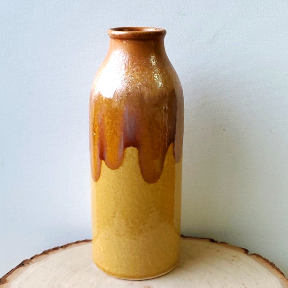 Tall Drip Glaze Crackle Ceramic Vase Yellow Brown